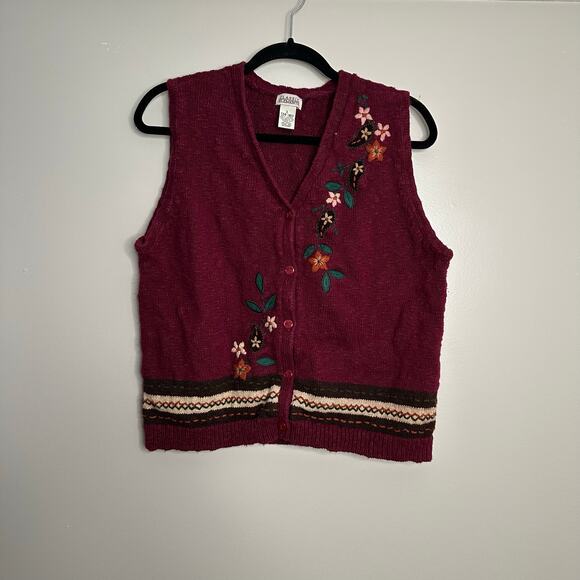 Classic Elements Cotton blend floral embroidered button up‎ sweater vest - Picture 1 of 6